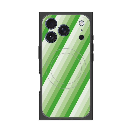 プレミアムスクエアケース with MagSafe［ Middle Stripe - Green ］