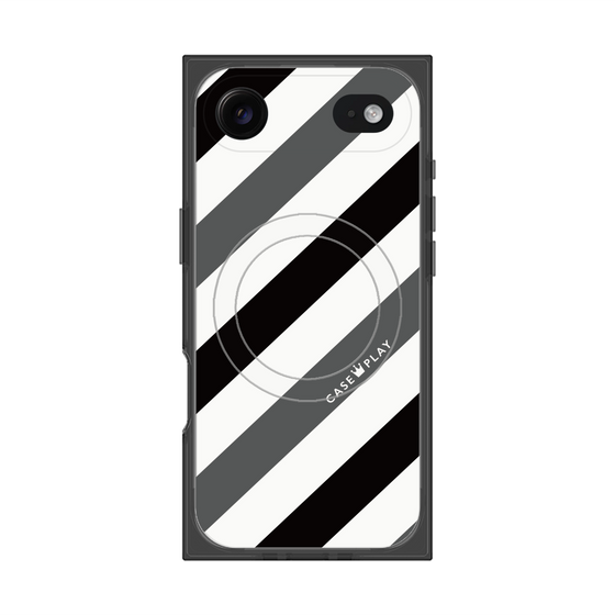 プレミアムスクエアケース with MagSafe［ Big Stripe - Black × Gray ］