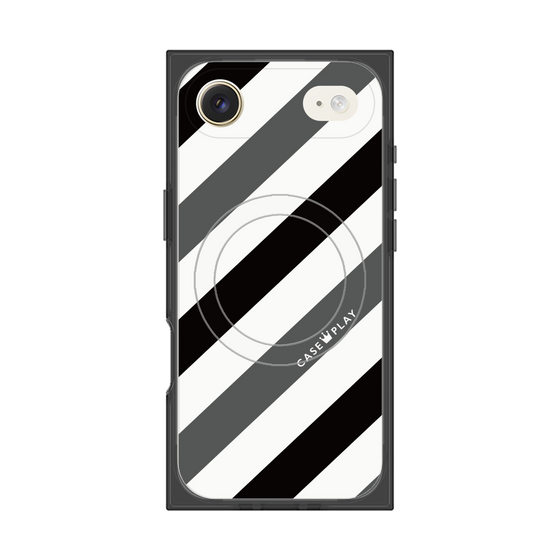 プレミアムスクエアケース with MagSafe［ Big Stripe - Black × Gray ］