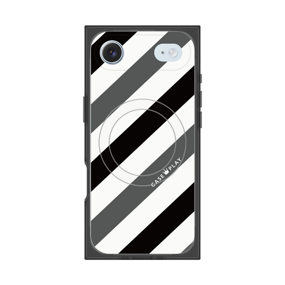 プレミアムスクエアケース with MagSafe［ Big Stripe - Black × Gray ］