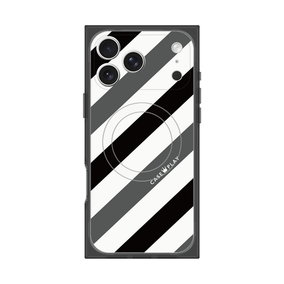プレミアムスクエアケース with MagSafe［ Big Stripe - Black × Gray ］