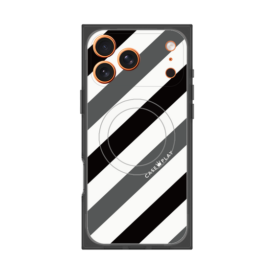 プレミアムスクエアケース with MagSafe［ Big Stripe - Black × Gray ］