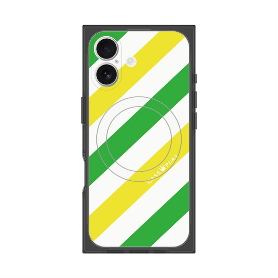 プレミアムスクエアケース with MagSafe［ Big Stripe - Green × Yellow ］
