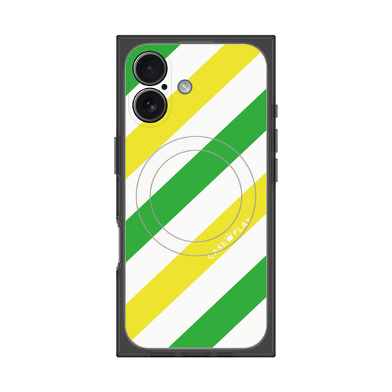 プレミアムスクエアケース with MagSafe［ Big Stripe - Green × Yellow ］