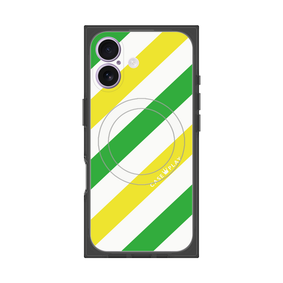 プレミアムスクエアケース with MagSafe［ Big Stripe - Green × Yellow ］