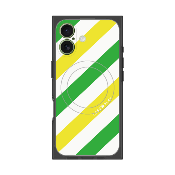 プレミアムスクエアケース with MagSafe［ Big Stripe - Green × Yellow ］