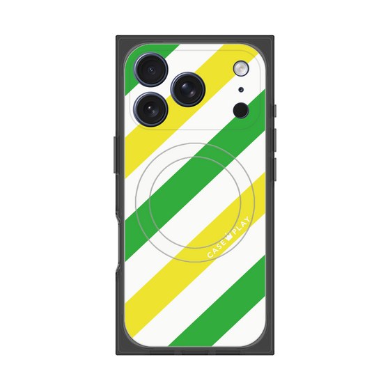 プレミアムスクエアケース with MagSafe［ Big Stripe - Green × Yellow ］