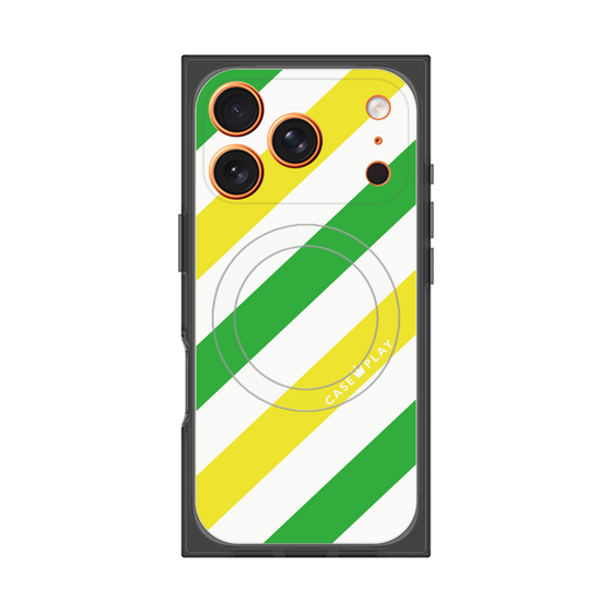 プレミアムスクエアケース with MagSafe［ Big Stripe - Green × Yellow ］