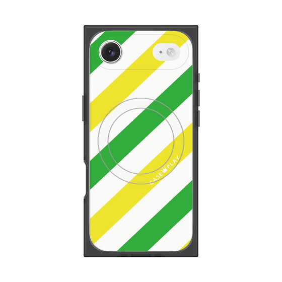 プレミアムスクエアケース with MagSafe［ Big Stripe - Green × Yellow ］