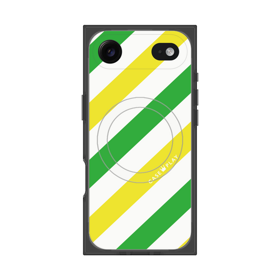 プレミアムスクエアケース with MagSafe［ Big Stripe - Green × Yellow ］