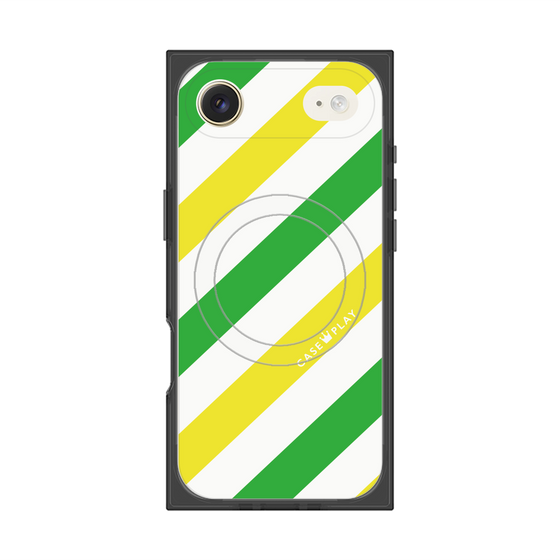 プレミアムスクエアケース with MagSafe［ Big Stripe - Green × Yellow ］