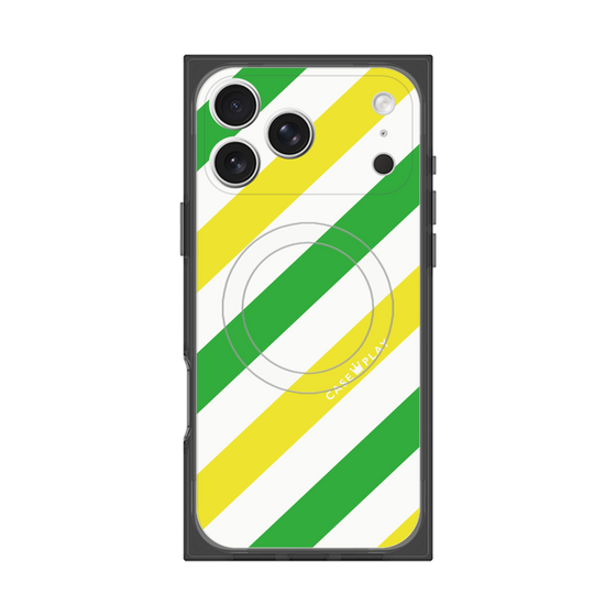 プレミアムスクエアケース with MagSafe［ Big Stripe - Green × Yellow ］