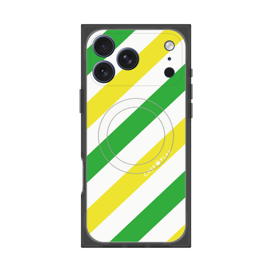 プレミアムスクエアケース with MagSafe［ Big Stripe - Green × Yellow ］
