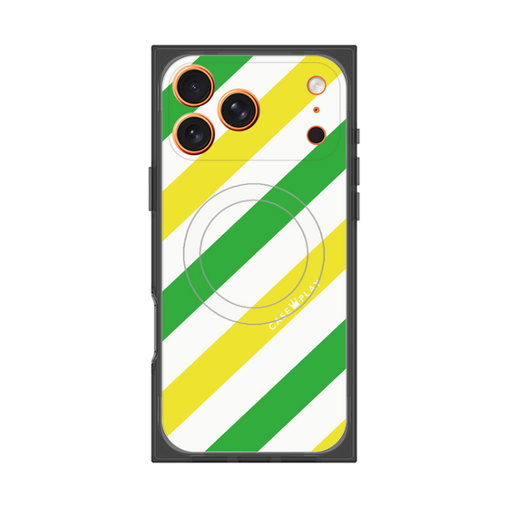 プレミアムスクエアケース with MagSafe［ Big Stripe - Green × Yellow ］