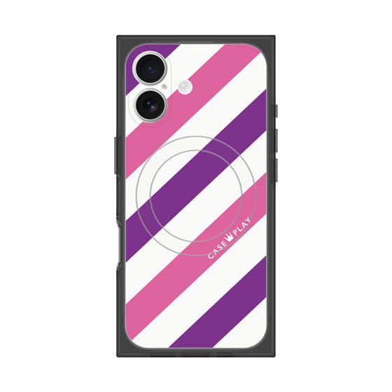 プレミアムスクエアケース with MagSafe［ Big Stripe - Purple × Pink ］