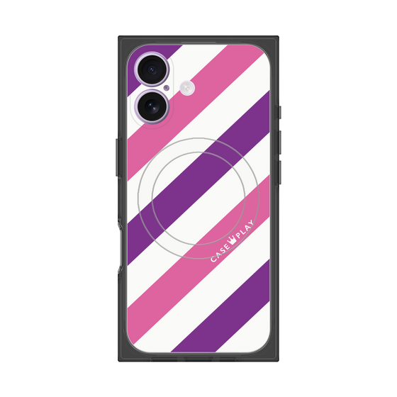 プレミアムスクエアケース with MagSafe［ Big Stripe - Purple × Pink ］