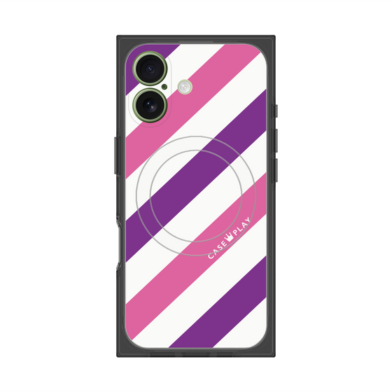 プレミアムスクエアケース with MagSafe［ Big Stripe - Purple × Pink ］