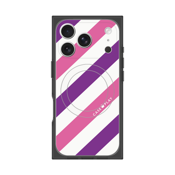プレミアムスクエアケース with MagSafe［ Big Stripe - Purple × Pink ］