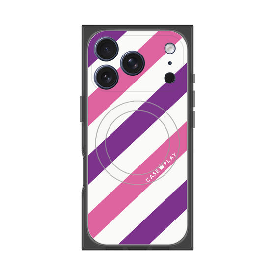 プレミアムスクエアケース with MagSafe［ Big Stripe - Purple × Pink ］
