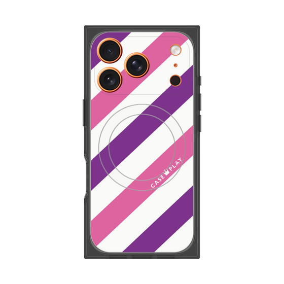 プレミアムスクエアケース with MagSafe［ Big Stripe - Purple × Pink ］