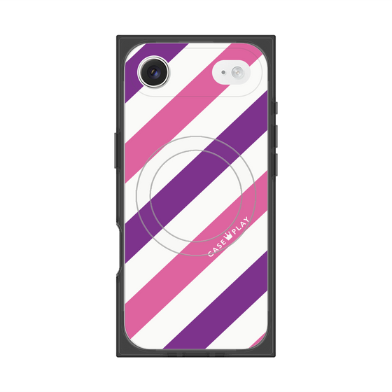 プレミアムスクエアケース with MagSafe［ Big Stripe - Purple × Pink ］