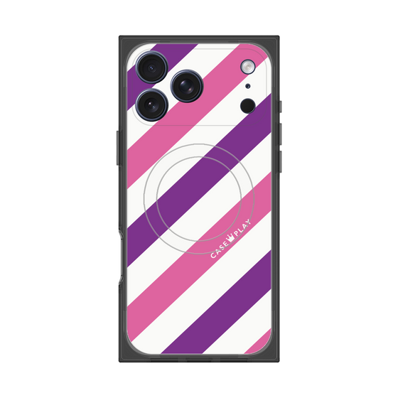 プレミアムスクエアケース with MagSafe［ Big Stripe - Purple × Pink ］