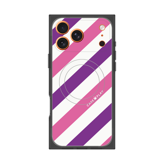 プレミアムスクエアケース with MagSafe［ Big Stripe - Purple × Pink ］