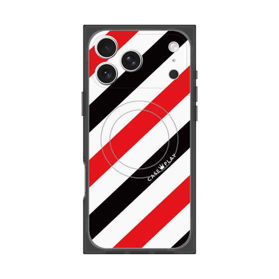 プレミアムスクエアケース with MagSafe［ Big Stripe - Red × Black ］