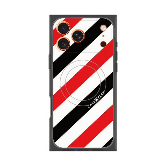 プレミアムスクエアケース with MagSafe［ Big Stripe - Red × Black ］