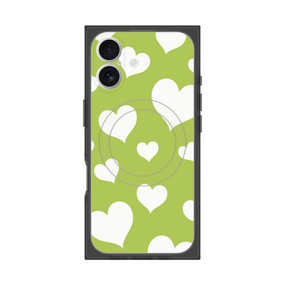 プレミアムスクエアケース with MagSafe［ Dot Hearts - Green ］