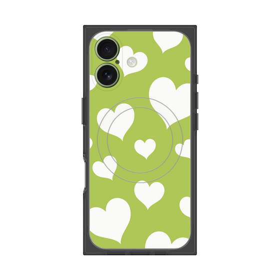 プレミアムスクエアケース with MagSafe［ Dot Hearts - Green ］