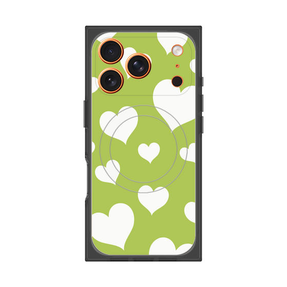 プレミアムスクエアケース with MagSafe［ Dot Hearts - Green ］