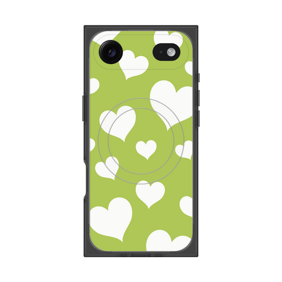 プレミアムスクエアケース with MagSafe［ Dot Hearts - Green ］