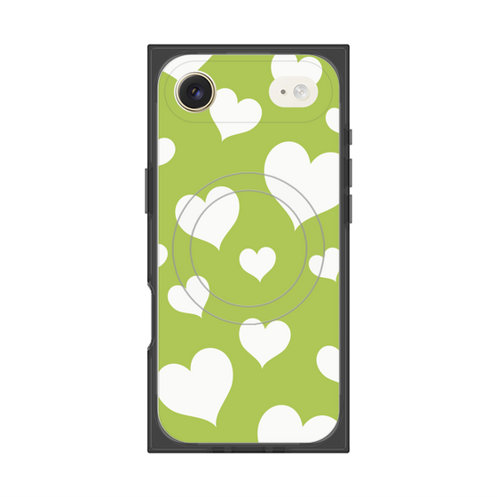 プレミアムスクエアケース with MagSafe［ Dot Hearts - Green ］