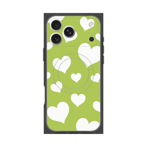プレミアムスクエアケース with MagSafe［ Dot Hearts - Green ］