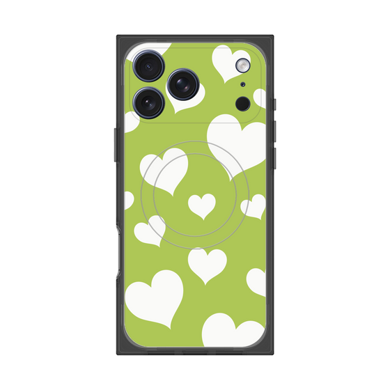 プレミアムスクエアケース with MagSafe［ Dot Hearts - Green ］