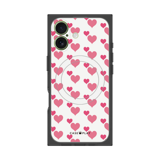プレミアムスクエアケース with MagSafe［ Stripe Hearts - Pink ］