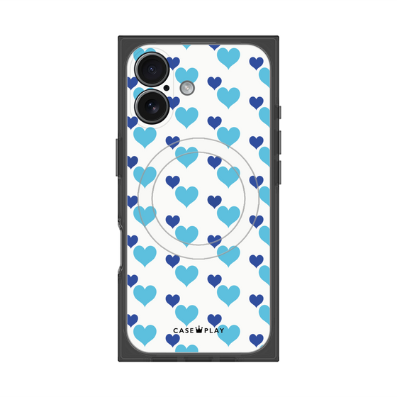 プレミアムスクエアケース with MagSafe［ Stripe Hearts - Blue ］