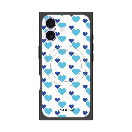 プレミアムスクエアケース with MagSafe［ Stripe Hearts - Blue ］