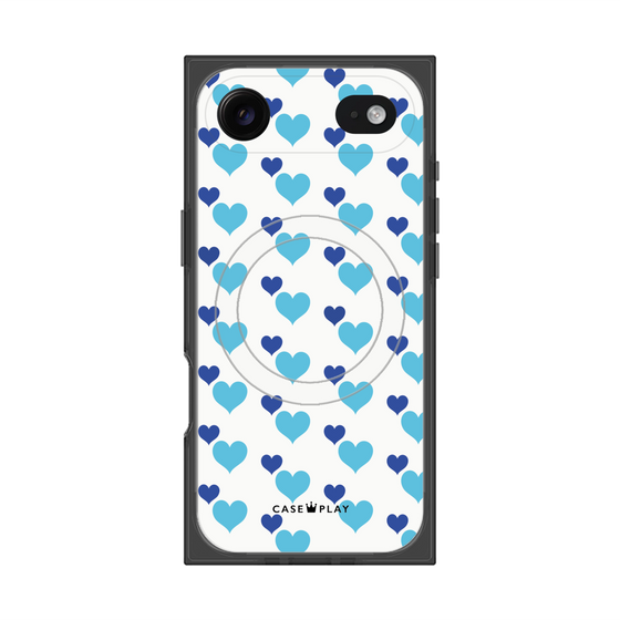 プレミアムスクエアケース with MagSafe［ Stripe Hearts - Blue ］
