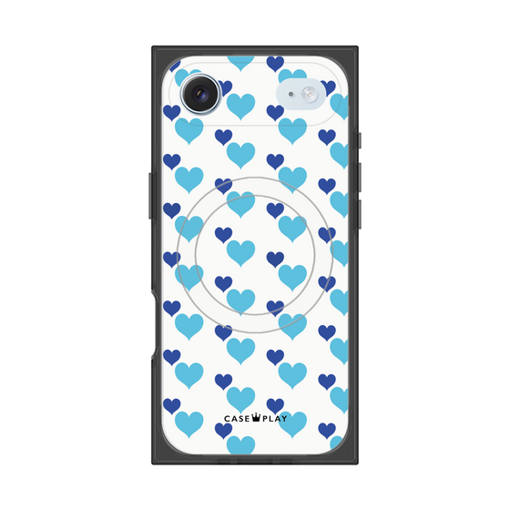 プレミアムスクエアケース with MagSafe［ Stripe Hearts - Blue ］