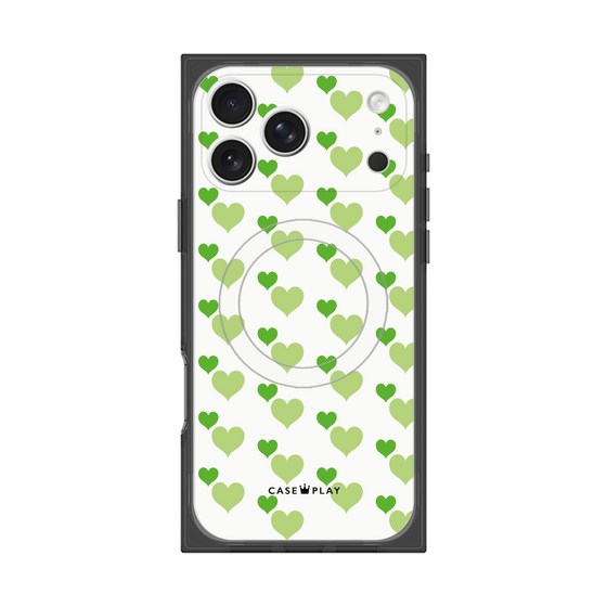 プレミアムスクエアケース with MagSafe［ Stripe Hearts - Green ］