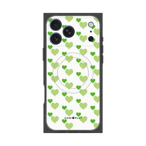 プレミアムスクエアケース with MagSafe［ Stripe Hearts - Green ］