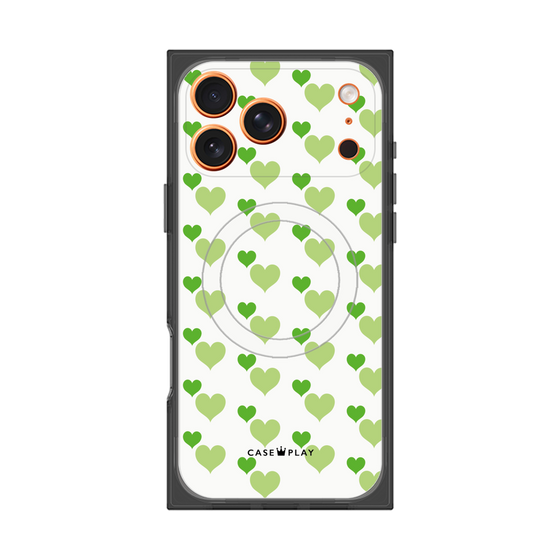 プレミアムスクエアケース with MagSafe［ Stripe Hearts - Green ］