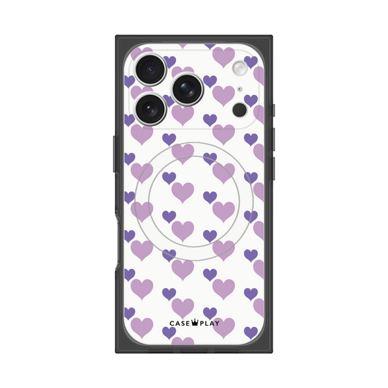 プレミアムスクエアケース with MagSafe［ Stripe Hearts - Purple ］