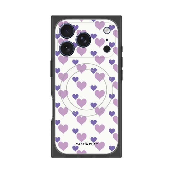 プレミアムスクエアケース with MagSafe［ Stripe Hearts - Purple ］