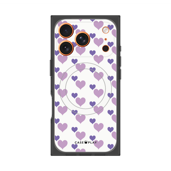 プレミアムスクエアケース with MagSafe［ Stripe Hearts - Purple ］
