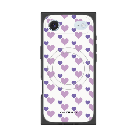 プレミアムスクエアケース with MagSafe［ Stripe Hearts - Purple ］