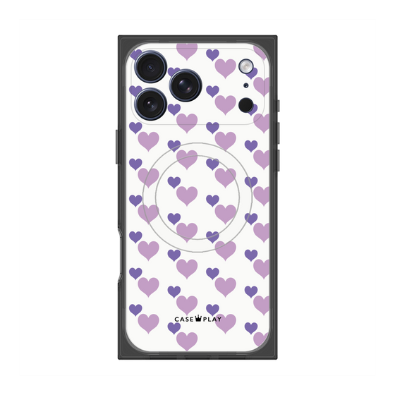 プレミアムスクエアケース with MagSafe［ Stripe Hearts - Purple ］