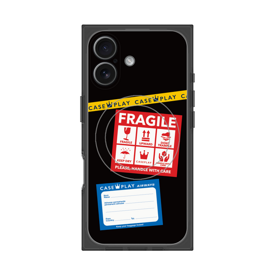 プレミアムスクエアケース with MagSafe［ FRAGILE Stickers - Black ］